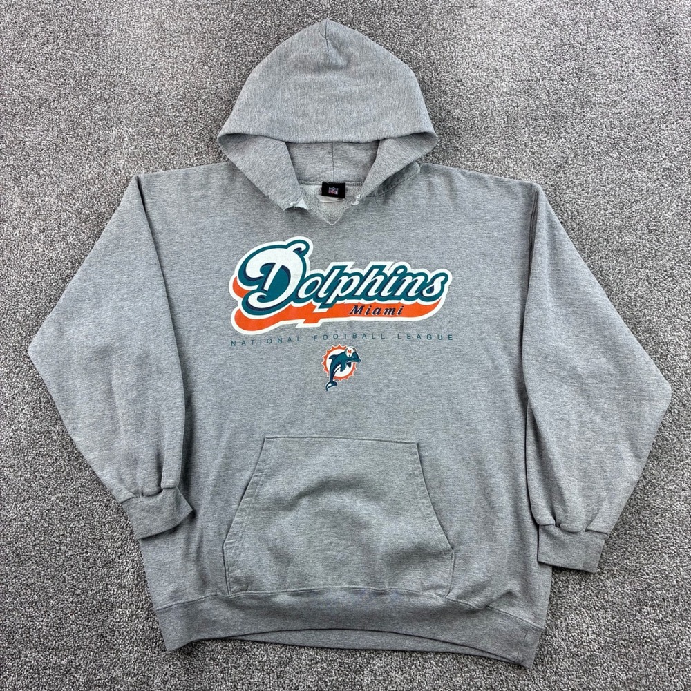 Vintage Miami Dolphins Hoodie Mens XL Gray Pullover Football NFL Team Apparel